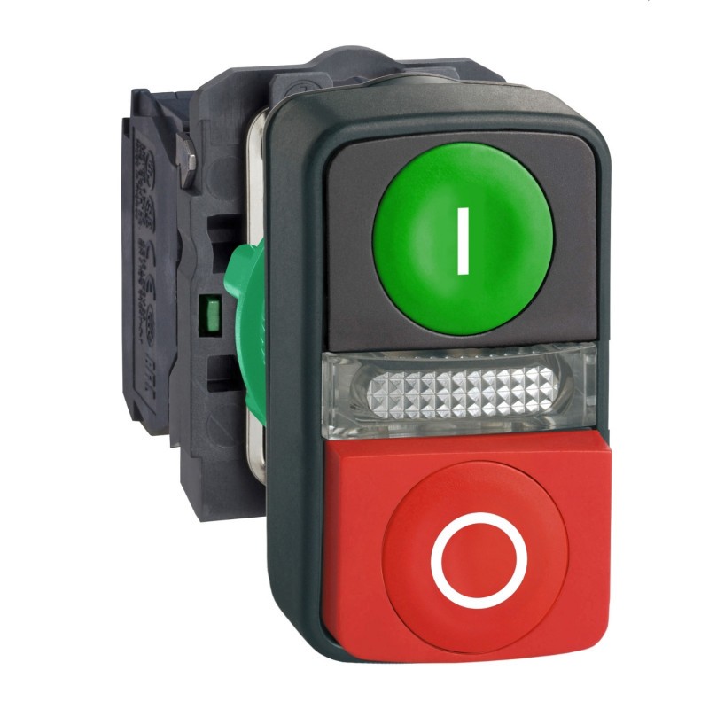 XB4BW73731M5 Schneider - Bouton marche arrêt COMPLET + LED 220V - 1NO+1NF - Harmony XB4