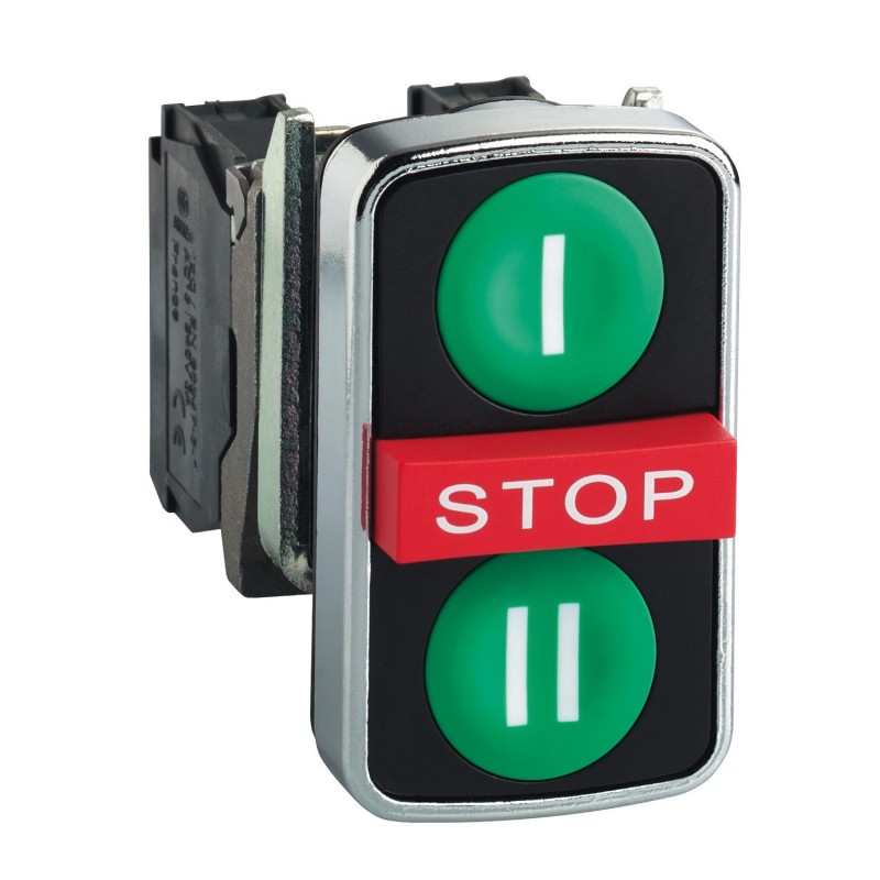 XB4BA731327 Schneider - bouton 3 touches COMPLET: vert/vert/rouge - 2NO+1NF Harmony XB4