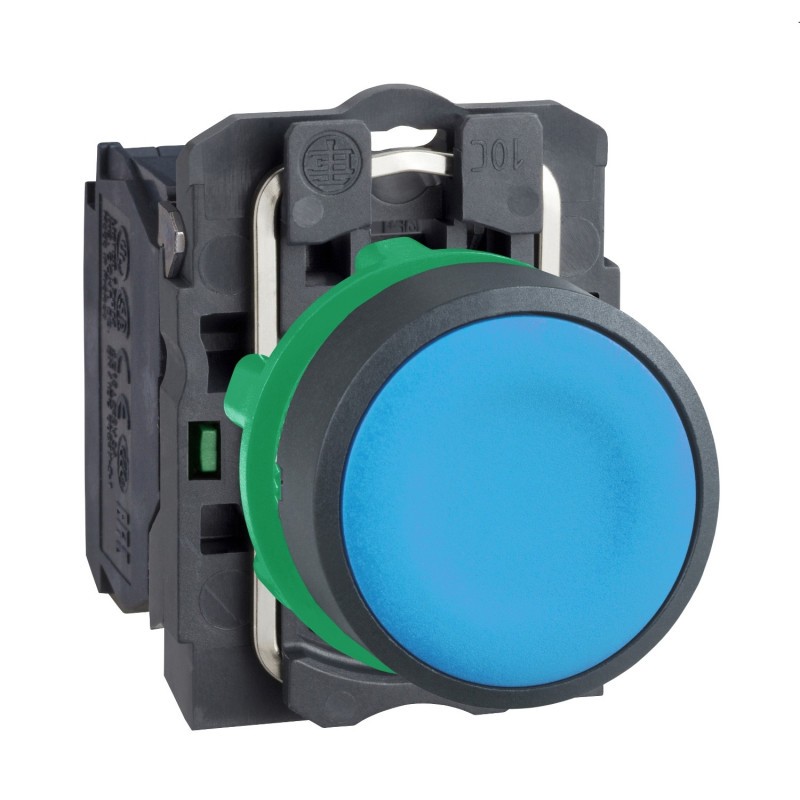 XB5AA61 Schneider bouton poussoir affleurant complet composable - Ø22 - Bleu -1NO - Harmony XB5