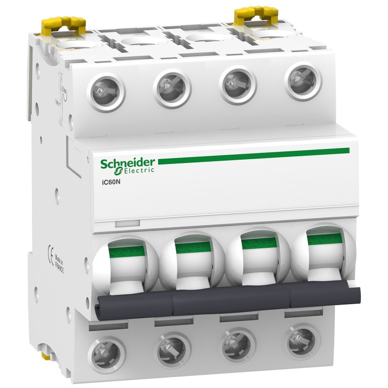 Disjoncteur tétrapolaire 4P 10A Courbe C - 4 modules - 10kA - Schneider Electric Acti9 iC60N