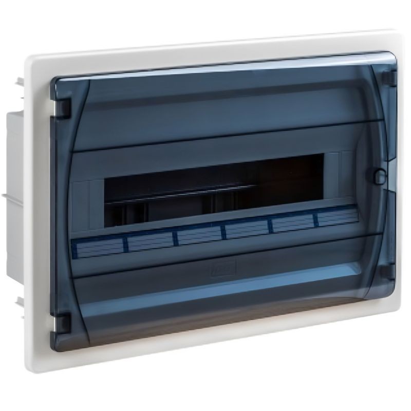 Coffret électrique encastrable 18 modules 1 rangée - porte transparent - avec bornier Neutre, Terre